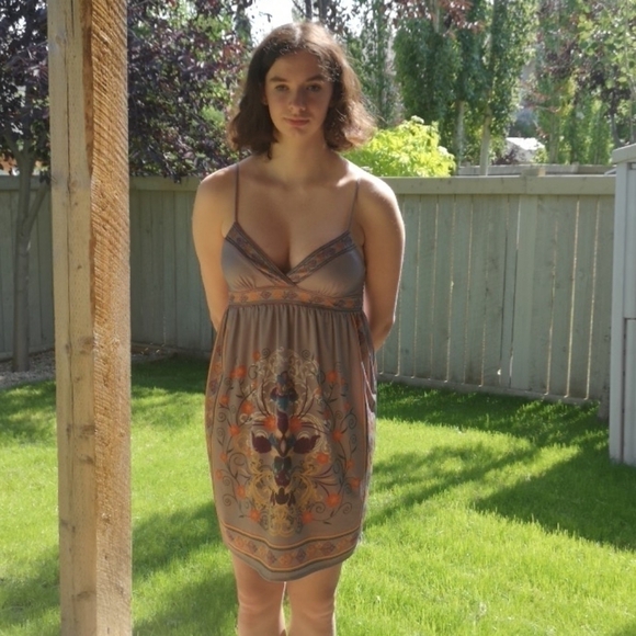FLYING Tomato Grey Art Nouveau Print Dress Small - Picture 1 of 8